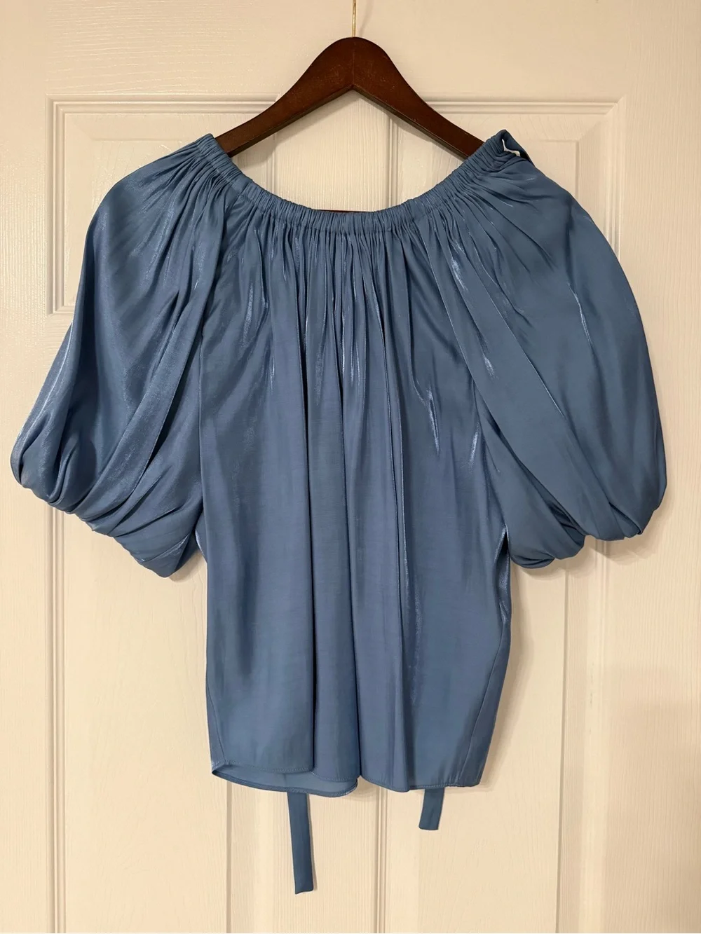 Ulla Johnson Dusty Blue Silk Puff-Sleeve Blouse